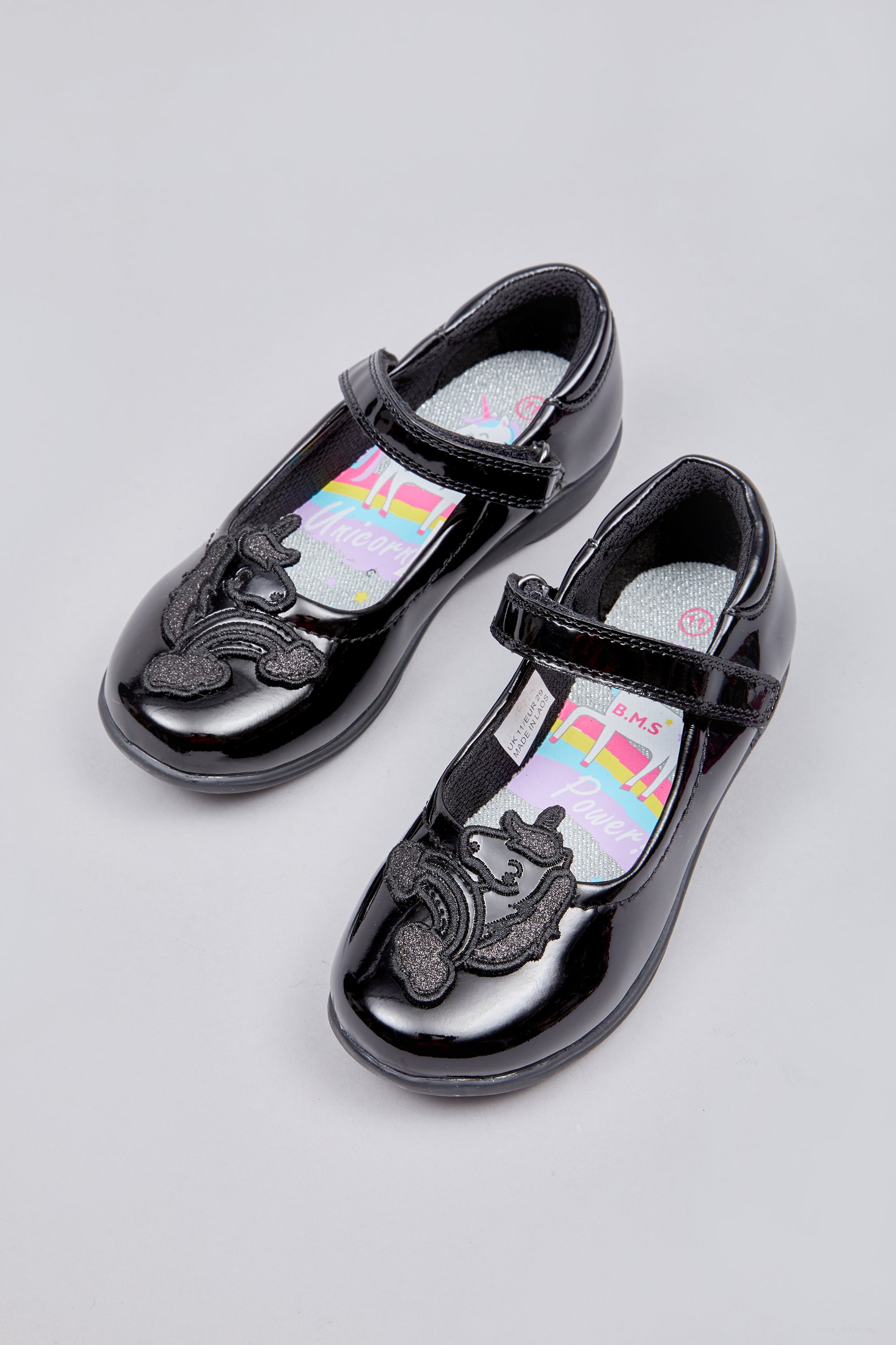 BMS SCHOOL PATENT RAINBOW UNICORN BAR SHOE